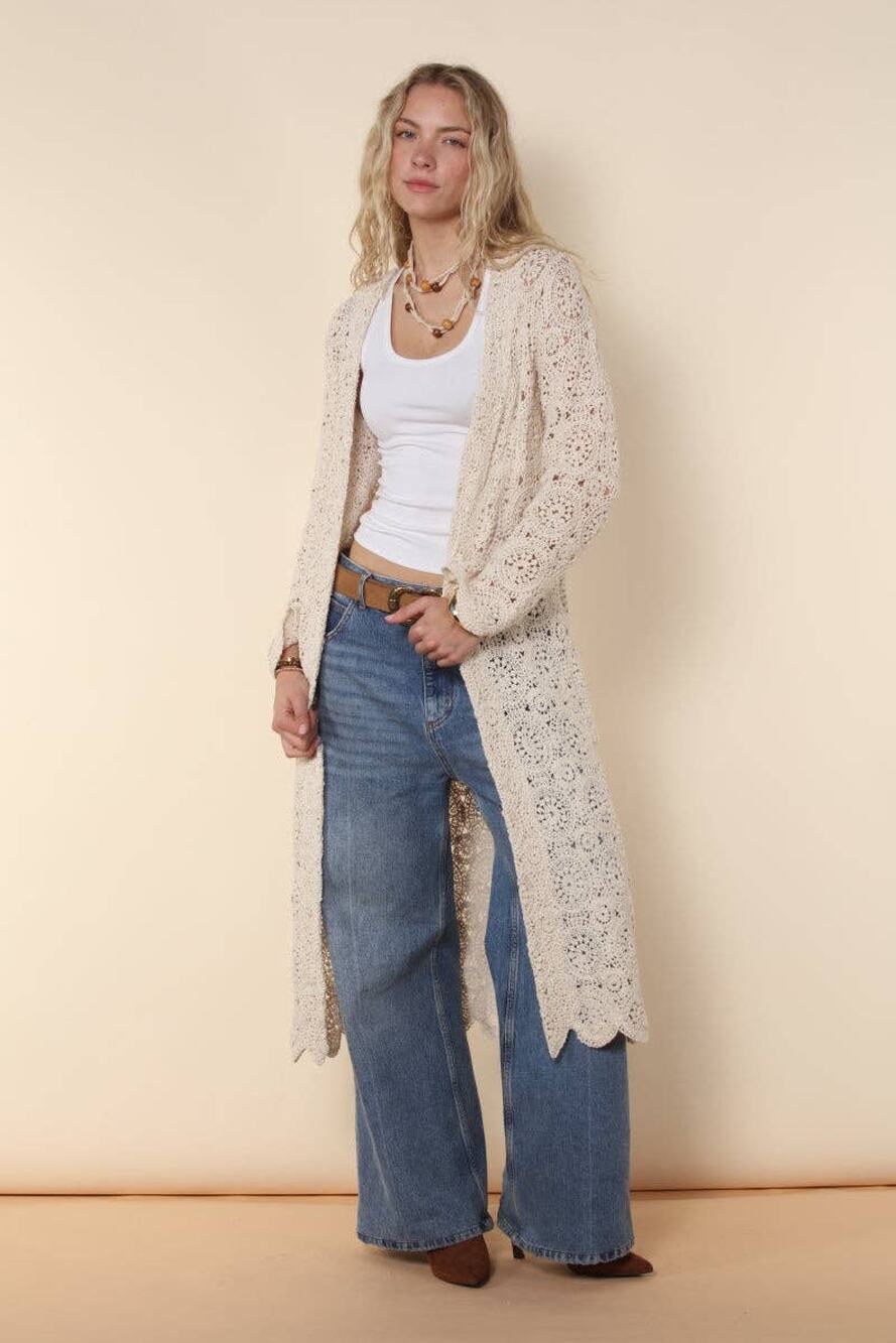 Cotton Crochet Knitted Open Front Duster